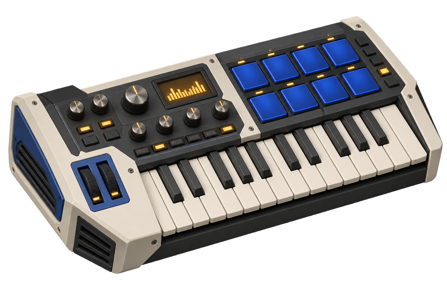 Futuristic keyboard synthesizer and sampler