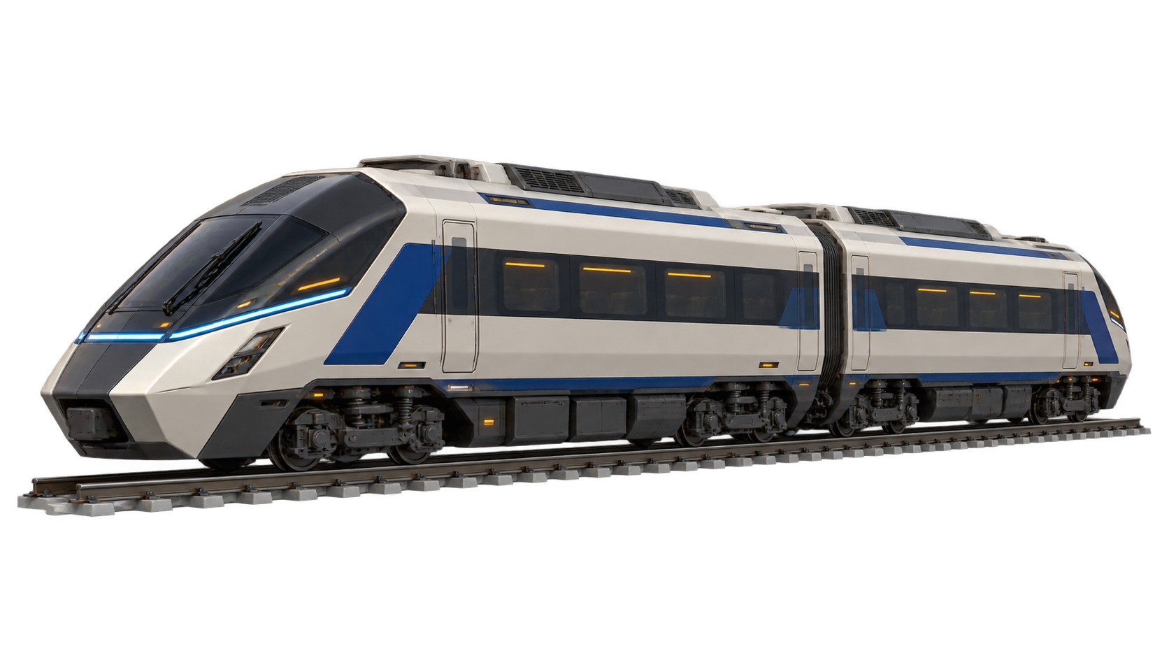 Concept render of an ivory and cobalt high-speed train